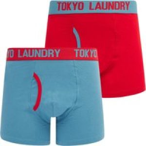 Mens Underwear Budworth (2 Pack) Boxer Shorts Set in Chinese Red / Niagara Falls Blue / L – Tokyo Laundry