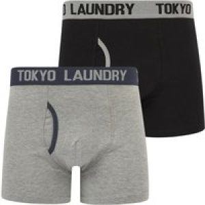 Mens Underwear Abbots 2 (2 Pack) Boxer Shorts Set in Light Grey Marl / Ombre Blue / S – Tokyo Laundry
