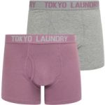 Mens Underwear Hillside 2 (2 Pack) Boxer Shorts Set in Light Grey Marl / Grapeade / M – Tokyo Laundry