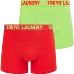 Mens Underwear Hillside 2 (2 Pack) Boxer Shorts Set in Opaline Green / Poppy Red / S – Tokyo Laundry