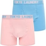 Mens Underwear Hillside 2 (2 Pack) Boxer Shorts Set in Blissful Blue / Pink Nectar / M – Tokyo Laundry
