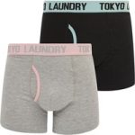 Mens Underwear Abbots 3 (2 Pack) Boxer Shorts Set in Forget Me Not Blue / Pink Nectar / L – Tokyo Laundry