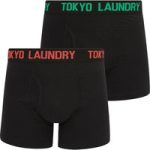 Mens Underwear Walkers 3 (2 Pack) Boxer Shorts Set in Simply Green / Hot Coral / M – Tokyo Laundry