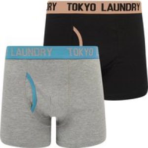 Mens Underwear Wilton (2 Pack) Boxer Shorts Set in Peach Amber / Blue Moon / L – Tokyo Laundry