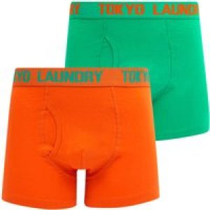 Mens Underwear Hillside (2 Pack) Boxer Shorts Set in Deep Green / Orangeade / M – Tokyo Laundry