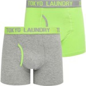 Mens Underwear Budworth 2 (2 Pack) Boxer Shorts Set in Light Grey Marl / Opaline Green / M – Tokyo Laundry