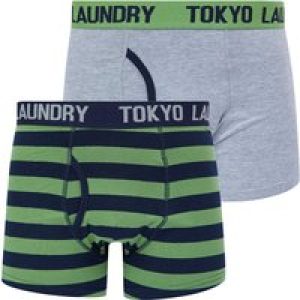 Mens Underwear Samein (2 Pack) Striped Boxer Shorts Set in Green Eyes / Light Grey Marl / S – Tokyo Laundry