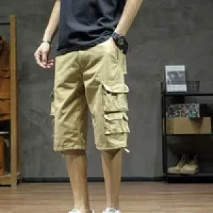 Baggy with Pockets Mens Cargo Shorts Over Knee Wide Short Pants for Men Solid Loose Y2k Big and Tall Clothing New in Cotton