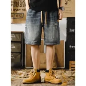 Man Denim Shorts Short Jeans Pants for Men Ripped Oversize Baggy Wide with Pockets Loose Big Size Retro Harajuku Luxury Cowboy
