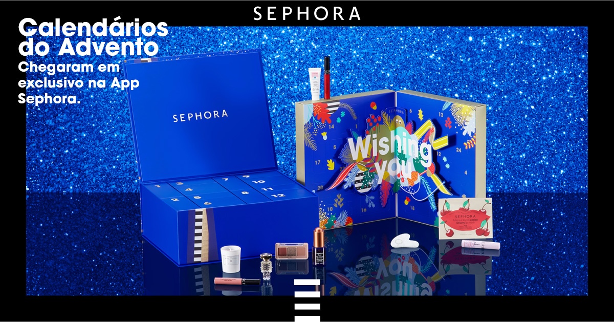 Sephora Advent Calendars exclusive on Sephora App, featuring beauty products in festive holiday packaging.